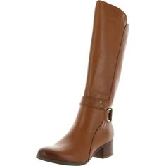 A classic strap with glimmering hardware wraps around the ankle of a streamlined riding boot elevated by a walkable block heel. Size: 9W.  Color: Brown.  Gender: female.  Age Group: adult. Adjustable Leather Boots With Round Toe, Classic Faux Leather Boots With Buckle Closure, Adjustable Brown Leather Boots, Riding Boots Brown, Coach Rain Boots, Comfortable Stylish Shoes, Brown Riding Boots, Tall Riding Boots, Riding Boot