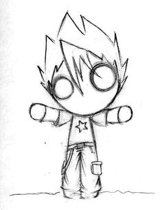 a drawing of a little boy with his arms outstretched and eyes closed, standing in front of