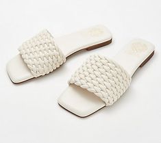 With trend-right quilted vibes, these on-the-go slide-on sandals are perfect for those vacations you're planning (or backyard staycations!). Sip on that tropical drink, and sit back in style! From Vince Camuto. Trendy Cushioned Slides For Vacation, Trendy Beach Slides With Woven Sole, Summer Slides With Woven Sole, Trendy Slides With Textured Footbed For Vacation, Textured Footbed Slides For Beach Vacation, Summer Vacation Slides With Woven Sole, Beach Season Slides With Textured Footbed For Vacation, Casual White Slides With Woven Sole, Synthetic Slides For Summer Outings