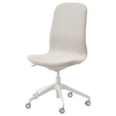 an office chair with wheels on the back and seat upholstered in white fabric