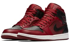 Air Jordan 1 Mid 'Reverse Banned' 554724-601 (AJ1/SNKR) Shoe Wallpapers, Nike Air Jordan Shoes, Jordan Shoes Retro, Team Red, Shoes Retro, Mens Nike Shoes, Air Jordan Shoes, Air Jordan 1 Mid, Best Sneakers