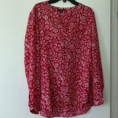 Georgeus Red Long Sleeves Little Flowers Design, Fits M, Measurements As Requested Red Long Sleeve Blouse With Floral Print, Long Sleeve Red Blouse With Floral Print, Sequin Peplum Top, Boho Lace Top, Note It, Embellished Shorts, Evening Tops, Red Blouse, Pleated Blouse