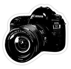 a camera sticker with the word canon on it's front and back side