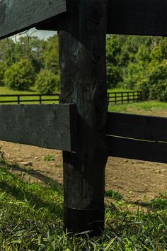 a wooden fence in front of a grassy field