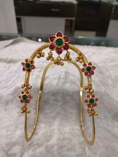 www.facebook.com/dimplecollections2 To place an order : Plz WhatsApp me at "+919849968596" or mail me at "dimplecollections2@gmail.com" Armlet Designs, Ruby Necklace Designs, Vintage Indian Jewelry, New Gold Jewellery Designs, Gold Earrings Models, Bridal Jewelery