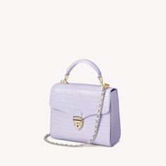 Midi Mayfair Bag in Lavender Croc | Aspinal of London Timeless Everyday Luxury Top Handle Bag, Timeless Top Handle Bag For Everyday Luxury, Timeless Top Handle Flap Bag, Timeless Luxury Satchel With Top Carry Handle, Elegant Flap Bag With Palladium Hardware, Formal Flap Bag With Detachable Strap And Round Handle, Timeless Top Handle Satchel, Timeless Top Handle Satchel For Everyday Luxury, Timeless Bags With Palladium Hardware And Round Handle