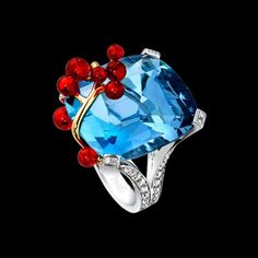 Blue Lagoon Cocktail, Contemporary Rings, Aquamarine Cocktail Ring, Colorful Centerpieces, Contemporary Jewellery Designers, Red Opal, Gold Cocktail Ring, Contemporary Ring