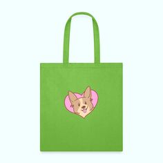 Love Wholesome, Cute Corgi, Reusable Grocery Bags, Grocery Bag, Pink Heart, Canvas Tote, Lime Green, Canvas Fabric, Cotton Canvas