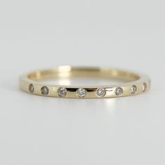 Dainty Diamond Stacking Wedding Band Thick Gold Wedding Band With Small Diamonds, Flush Diamond Wedding Band, Flush Set Diamond Band, Wedding Band Diamonds All Around, Flush Set Wedding Band, Gold Wedding Bands With Diamonds, Thick Gold Wedding Band, Diamond Stacking Band, Flush Set Diamond