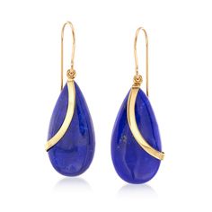 Lapis and 14kt Yellow Gold Teardrop Earrings Blue Pear-shaped Jewelry With Polished Finish, Blue Polished Drop Earrings, Blue Drop Earrings With Polished Finish, Teardrop Lapis Lazuli Jewelry With Matching Earrings, Lapis Lazuli Teardrop Jewelry With Matching Earrings, Gold Teardrop Lapis Lazuli Earrings, Oval Sapphire Pendant, Drawn Outfits, Gold Teardrop Earrings