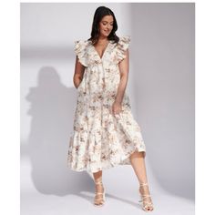 This Floral Print Midi Dress Is Perfect For Your Spring And Summer Ensemble. Soft Cotton Blend Fabric, V Neck Collar, Comfortable, And With Pockets. Tia Booth, Abercrombie And Fitch Dresses, Olive Green Dresses, Cutout Maxi Dress, Strapless Midi Dress, Floral Print Midi Dress, Tiered Midi Dress, Poplin Dress, Sweater Dress Midi