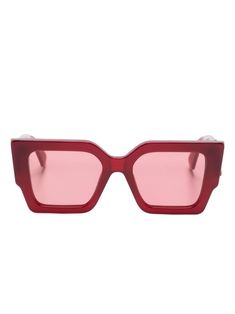 red acetate square frame red tinted lenses signature Arrows-motif plaque at the arm oversize arms with curved tips These glasses come with a protective case. Red Frame, Square Frame, Colored Sunglasses, Sunglass Frames, Square Frames, Protective Cases, Sunglasses Accessories, Sunnies, Fashion Branding