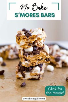 no bake s'mores bars stacked on top of each other