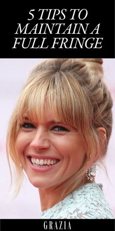 5 Tips To Maintain A Full Fringe (& How To Style Grown-Out Bangs) - Fringe Inspiration Full Fringe Hairstyles, Uneven Haircut, Growing Out Fringe, Growing Out Bangs, Full Fringe, Hairstyle Tips, Fringe Bangs, Lob Haircut, Hair Styles 2017