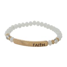 This white beaded Faith Bracelet is a simple and elegant accessory that serves as a daily reminder of your blessings. The beaded stretch bracelet features a bar focal stamped with the word "Faith," and is a great addition to any outfit. Experience the empowerment and positivity this bracelet can bring. White Bead Bracelet, White Beaded Bracelet, White Beads Bracelet, Faith Bracelet, Beaded Stretch Bracelet, A Bar, Pitcairn Islands, White Beads, Papua New Guinea