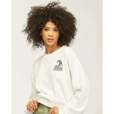 * Billabong Women's Big Wave Crewneck * Front Pigment Dye Chest Graphic * Relaxed Fit * Slouch Silhouette * Crew Neck * Long Sleeves * Banded Hem * 80% Cotton, 20% Polyester * Mpn J6062bbp * Color Salt Crystal (Off White) * Msrp $59.95 Waves Billabong, Billabong Pullover, Salt Crystal, Billabong Women, Womens Crewneck, Big Waves, Billabong, Denim Women, Crewneck Sweatshirt