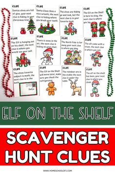 Printable Elf on the Shelf scavenger hunt clues for kids, with fun rhymes for a Christmas treasure hunt. Elf Arrival Scavenger Hunt, Elf On The Shelf Scavenger Hunt, Christmas Toddler Ideas, Elf On The Shelf Kindness, Christmas Scavenger Hunt Clues, Kindness Elf, Kindness Elves