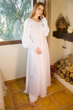 Vintage nightgown Long cotton nightgown Empire cut | Etsy Elegant Night Cotton Dresses, Elegant Cotton Dress For Night, Elegant Cotton Dress For Wedding Night, Victorian Sleepwear, Edwardian Nightgown, Nightgown Cotton, Wedding Nightgown, Nightgown Long, White Nightgown