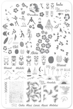 a variety of different types of tattoos on a white background, including palm trees and flowers