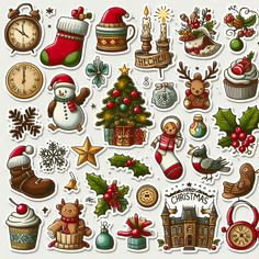 a collection of christmas stickers on a white background