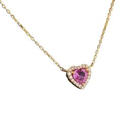 𝓦𝓮𝓵𝓬𝓸𝓶𝓮 𝓽𝓸 𝓛𝓲𝓸𝓷𝓱𝓮𝓪𝓻𝓽 𝓳𝓮𝔀𝓮𝓵𝓻𝔂 𝓢𝓱𝓸𝓹 ♥ Beautiful Pink Sapphire, Diamond Heart Charm Necklace crafted in 14K Gold. *Please check measurements below, items may appear larger on the screen. MEASUREMENTS: 7.5mm x 7.7mm MICRO CABLE LINK CHAIN ITEM DETAILS Made to Order 14-karat Gold Arrives in a Beautiful Jewelry Box. PRODUCT LEAD TIME Most of our products are 'made to order' resulting in different lead times. If the piece is in stock, we ship immediately, but if we do not h Pink Diamond Necklace As Gift, Pink Diamond Necklace Gift, Pink Diamond Necklace For Gift, Fine Jewelry Diamond Heart Necklace With Gemstone, Luxury Pink Necklaces With Brilliant Cut, Diamond Heart Cut Gemstone Necklace, Pink Gold Cubic Zirconia Heart Cut Jewelry, Luxury Pink Necklace With Brilliant Cut, Heart Cut Diamond Gemstone Necklace