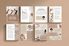 a brochure is shown with images of women in white dresses and tan background