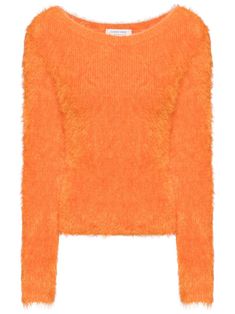 pumpkin orange recycled polyamide blend intarsia-knit logo ribbed trim round neck long sleeves straight hem This item is made from at least 50% recycled or upcycled materials. For recycled synthetic clothing products, we highly recommend using a microfibre-catching washing bag to ensure that no microplastics that can pollute water are released in the process. Learn more about what makes a product Conscious on our Conscious Criteria page Knit Logo, Latest Sweater, Upcycled Materials, Marine Serre, Pumpkin Orange, Ribbed Sweater, Knit Jumper, Knitwear Women, Size Clothing