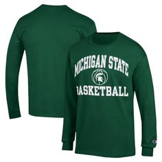 The Champion Green Michigan State Spartans Basketball Icon Long Sleeve T-Shirt is the perfect way to show your support for the Spartans. Made from soft, comfortable cotton, this long-sleeve tee features the iconic Michigan State Spartans logo on the chest. Whether you're cheering on the Spartans at the game or showing your team spirit around town, this shirt is sure to become a favorite. Go Spartans! Spartans Spirit Wear, Michigan State Spartans Svg, Michigan State Sweatshirt, Michigan State Spartans Logo, Michigan State Basketball, Soccer Camp, Msu Spartans, Michigan State Spartans, Ohio State Buckeyes