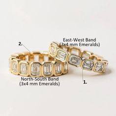 two gold rings with different sizes and widths for each ring, labeled in the following words