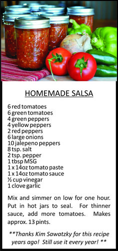 the recipe for homemade salsa is shown in this screenshote screen shot, with ingredients displayed