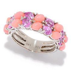 ShopHQ Online Home Shopping - Hall of StyleSterling SilverPink Coral &Pink Sapphire2-Row Ring on sale.  You'll get a pretty pop of pink color on your finger when you wear this ring! Across the center of the piece run two rows of alternating dyed pink cora Pink Sapphire Ring With Gemstone Accents, Pink Multi-stone Sapphire Ring, Pink Multi-stone Sapphire Ring, Fine Jewelry, Pink Multi-stone Sapphire Ring In Fine Jewelry Style, Pink Multi-stone Round Sapphire Ring, Kunzite Ring, Steam Punk Jewelry, Turquoise Crystal, Pink Men