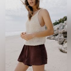 Zara Ribbed Knit Ecru Crochet Tank Top Open Back Shirt Loose Weave Size S Color Ecru Zara Limited Edition, Fringe Blouse, Zara Tank Top, Satin Crop Top, Corset Style Tops, Crochet Tank Top, Sleeveless Turtleneck, Zara Knit, Crochet Tank