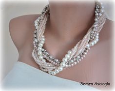 Blush Pink Wedding NecklaceChunky Bold Bridal by HMbySemraAscioglu Beaded Beige Necklace For Wedding, Beige Beaded Necklace For Wedding, Beige Beaded Wedding Necklace, Beige Beaded Necklaces For Wedding, Elegant Pink Beaded Bridal Necklace, Pink Pearl Chain Beaded Necklace For Wedding, Pink Pearl Chain Beaded Necklaces For Wedding, Wedding Pearl Necklace In Beige, Beige Pearl Necklace For Wedding