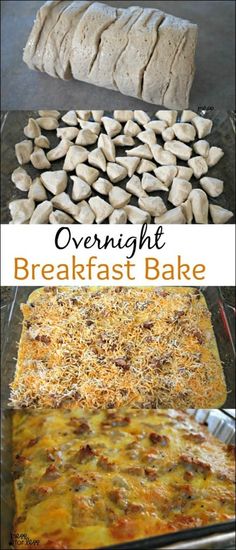 breakfast bake with bread and eggs in the middle, then baked to make an omelet