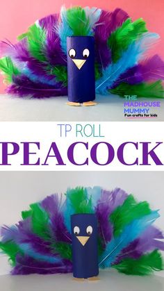 this is an easy paper roll peacock craft for kids to make it looks like they're