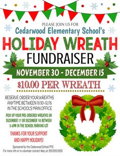 holiday wreath fundraiser flyer for cedarwood elementary school