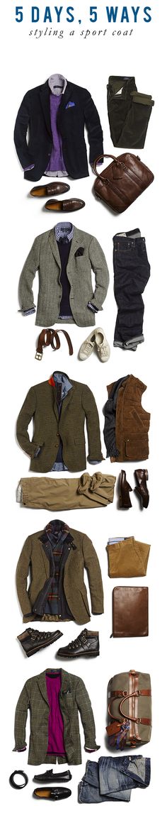 5 ways to wear a sport coat, men's style inspiration from Style Girlfriend Gentlemens Guide, Style Girlfriend, Sports Coat, Coat Outfits