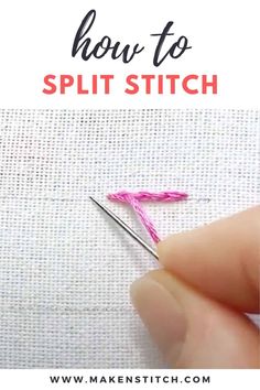 someone is stitching on the side of a piece of fabric with pink thread and text overlay that says how to split stitch