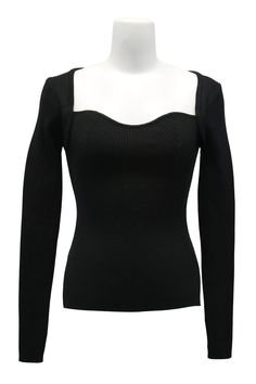 storets.com Enid Sweetheart Ribbed Top Sweetheart Neckline Long Sleeve, S M, Ribbed Top, Sweetheart Neckline, Bell Sleeve Top, Open Shoulder Tops, Slim Fit, Long Sleeve, Black