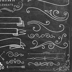 hand drawn elements on a chalkboard with white paint and black paper, including an arrow