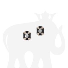 JE0459-DIA-ENBLK-Y 'Queen' Octagon Black Enamel Stud Earrings with Diamonds in 18K Yellow Gold. Diamonds: G-H/ VS; Approx. Wt: 0.14 Carats Earrings With Diamonds, Enamel Stud Earrings, Black Enamel, Diamonds, Yellow Gold, Stud Earrings, Queen, Yellow, Gold