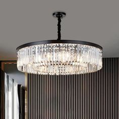 Modern Faceted Crystal 4-Headed Tiered Circle Chandelier - Black Circle Chandelier, Pendant Light Kit, Hanging Ceiling Light, Outdoor Chandeliers, Hanging Ceiling, Metal Canopy, Hanging Ceiling Lights, Contemporary Chandelier, Traditional Chandelier