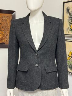 "Vintage Villager Grey Wool Blazer Villager Grey Wool Blazer Size 10 made of 80% wool and 20% polyester  Measures 25.5\" long with 23\" sleeve when lying flat there's 15.5\" between shoulder seams and 40\" in the chest" Beige Jacket, Union Made, Vintage Coat, Womens Blazers, Wool Blazer, Vintage Pink, Blazer Suit, Size 10, Blazer