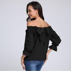 Material:Cotton,Polyester Clothing Length:Regular Style:Casual Fabric Type:Broadcloth Sleeve Length(cm):Three Quarter Decoration:Bow Pattern Type:Solid Collar:Slash neck Sleeve Style:Regular Model Number:WBS62-A Gender:Women Off-shoulder Solid Color Blouse For Brunch, Black Long Sleeve Off-shoulder Top For Summer, Fall Brunch Off-shoulder Top, Cotton Long Sleeve Off-shoulder Top, Casual Off-shoulder Top For Fall Brunch, Casual Black Cold Shoulder Blouse, Casual Cold Shoulder Tops For Brunch, Casual Cotton Off-shoulder Long Sleeve Top, Casual Cotton Off-shoulder Top With Long Sleeves