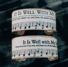 A solid brass cuff adorned with a classic old hymn. With the title on the outside and the lyrics on the inside, you can be sure to keep your favorite hymn close to your heart and on your wrist! These cuffs are double sealed for water and wear resistance and are fully adjustable. All of our products are made in America with American sourced supplies.  Don't see your favorite hymn? Please contact me today, I may just have your favorite tucked inside one of my hymnals! I look forward to hearing you Bible Graphic, Music Bracelet, Hymn Sheet Music, Handmade Sheet, Blessed Assurance, Message Bible, O My Soul, Meaningful Lyrics, It Is Well With My Soul