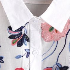 Gender: Women Decoration: Embroidery Model Number: blouse170516111 Material: Polyester Collar: Turn-down Collar Sleeve Length(cm): Short Style: Office Lady Fabric Type: Broadcloth Pattern Type: Floral Sleeve Style: REGULAR Clothing Length: REGULAR Color Style: Multicolor UID: 180328226 Fabric: Fabric has no stretch Fit Type: Regular Fit Decoration: Embroidery, Button Season: Summer Shirt Type: Shirt Sleeve Type: Roll Up Sleeve Occasion: Work Wear, Casual White Embroidered Top With Collar, Casual Blouse With Floral Embroidery Collar, Casual Collared Blouse With Floral Embroidery, White Long Sleeve Blouse With Floral Applique, White Summer Shirt With Chikankari Embroidery, White Button-up Top With Floral Embroidery, White Floral Embroidered Button-up Top, White Shirt With Floral Embroidery Collar, Spring Collared Tops With Multicolor Embroidery