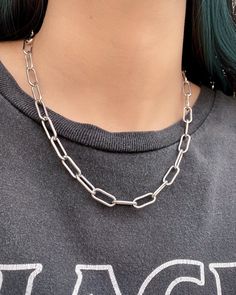 Stainless steel Will not tarnish or rust Lobster clasp closure Adjustable from 16”-19” Chain Necklace Outfit, Paper Clip Chain Necklace, Grunge Jewelry, Paperclip Chain Necklace, Necklace Outfit, Edgy Jewelry, Indie Jewelry, Silver Link Chain, Layering Necklaces