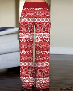 Olivia Mark - Floral Snowflake Print Christmas Wide Leg Pants Stripe Fashion, Leg Yoga, Wide Leg Yoga Pants, Pattern Pants, Ripped Pants, Bell Pants, Snowflake Print, Suspender Pants, Pantalon Large