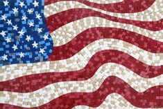 Stars and Stripes USA Flag Mosaic: A Modern Interpretation Wall Art Stars, Usa Flag Art, Red Mosaic, Rustic Americana, Art Stars, Auction Projects, Dynamic Composition, Patriotic Decor, Mosaic Wall Art