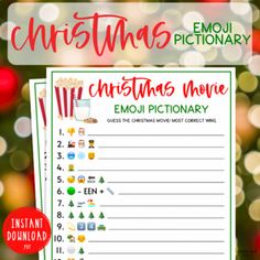 christmas movie emojtionary printable for kids to use on the holiday table